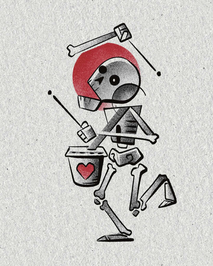 Tattoo design of a skeleton drummer
