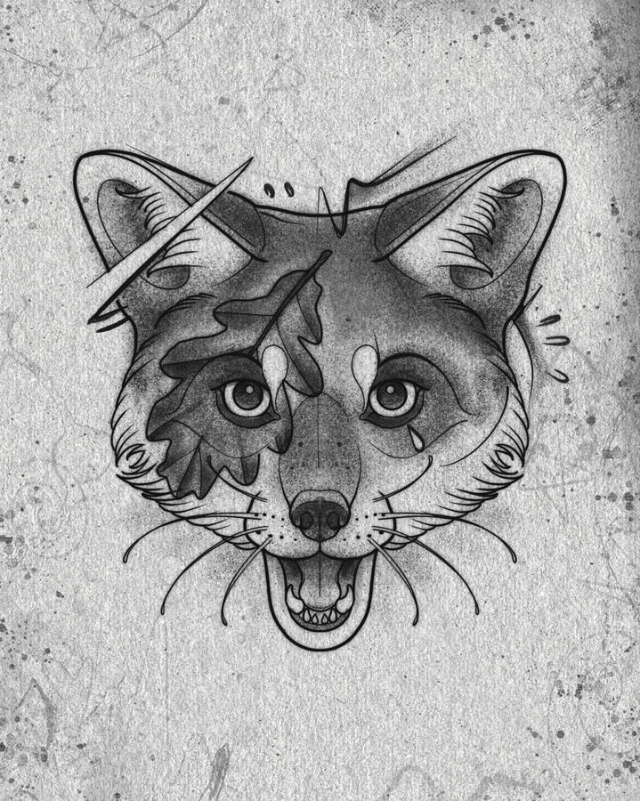 Tattoo design of a fox in sketchy style